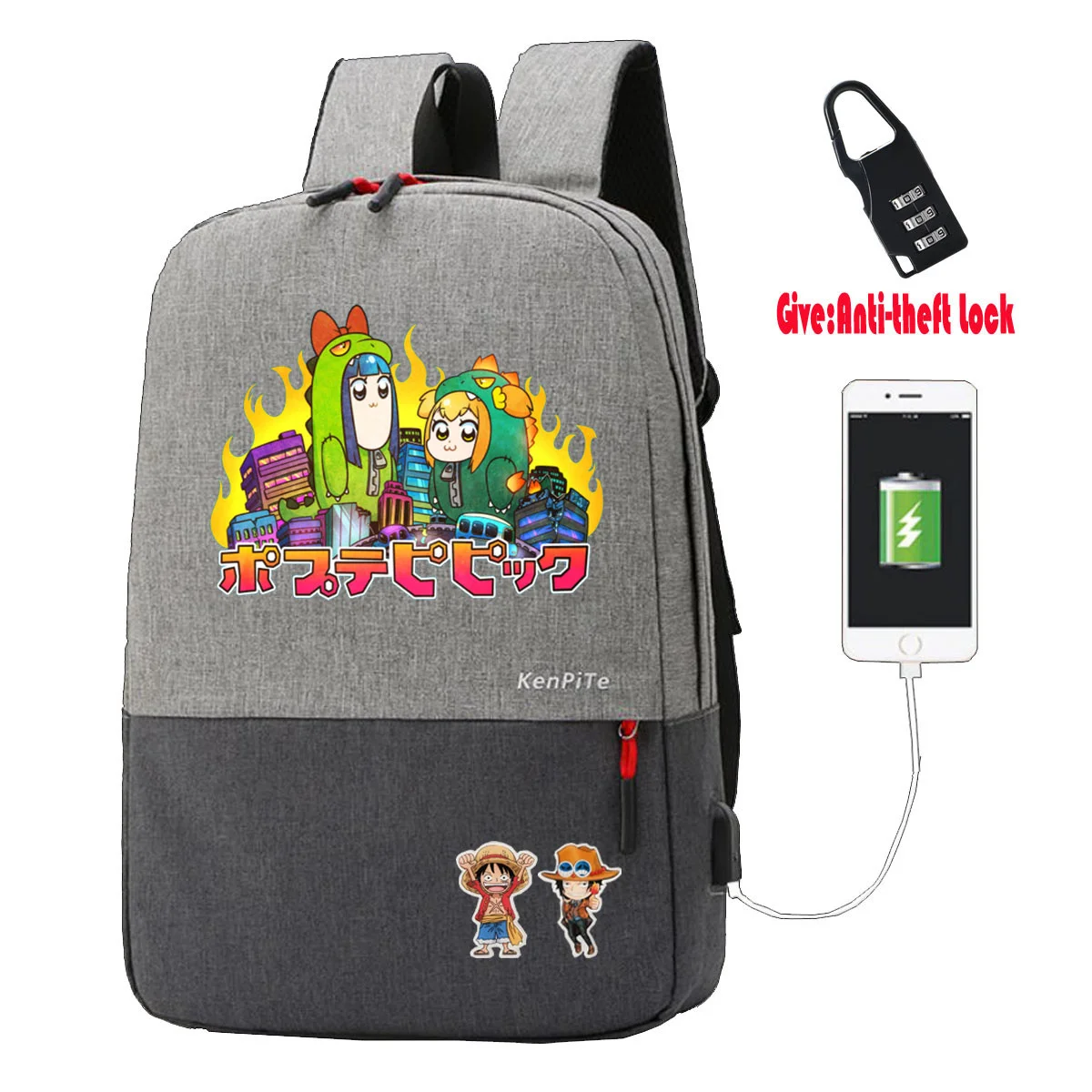 

anime POP TEAM EPIC Backpack student school Bags UNISEX Travel bag teenagers Laptop Anti-theft USB Charging Knapsack