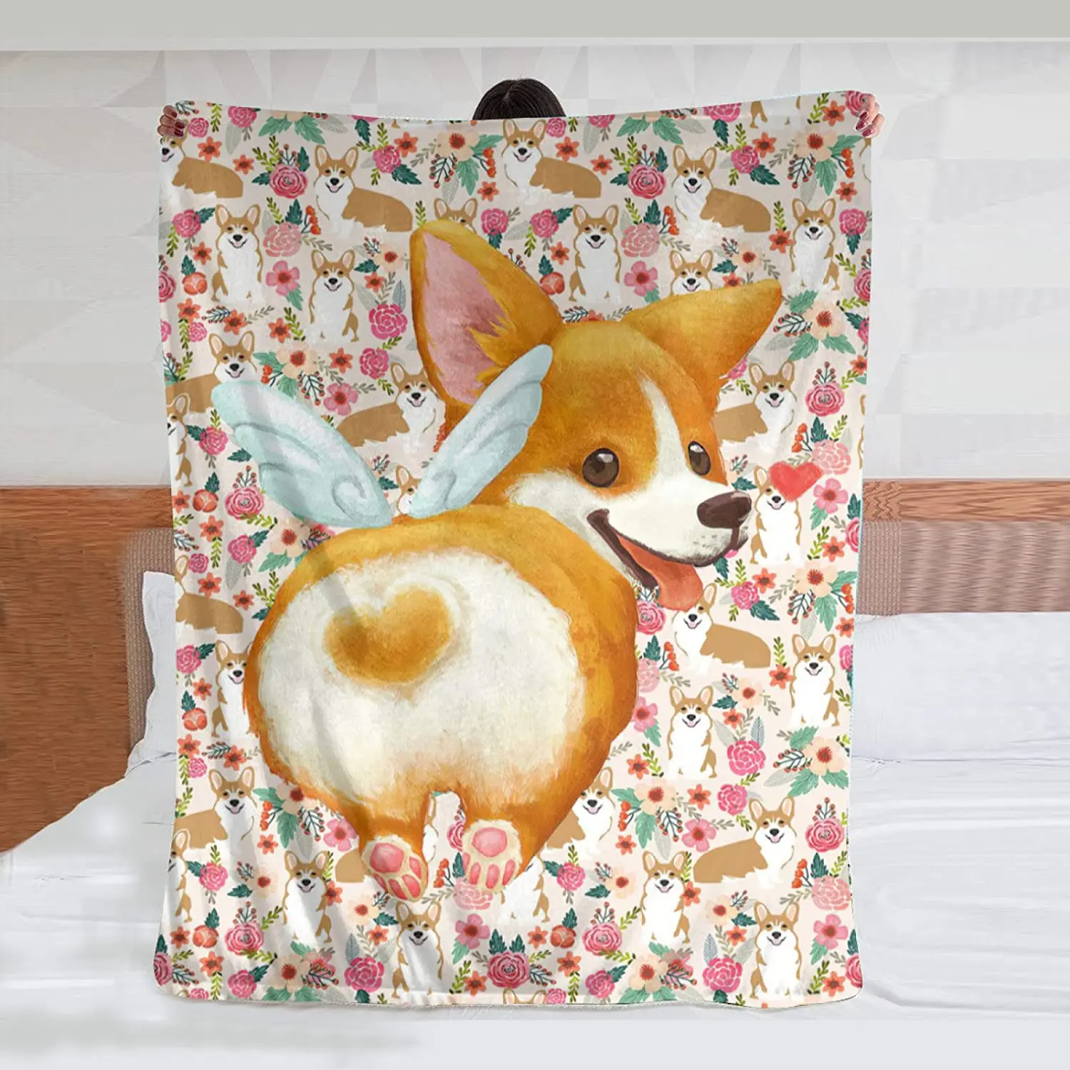 

Cute Corgi Angle Throw Blanket Warm Ultra-Soft Micro Fleece Blanket for Bed Couch Living Room