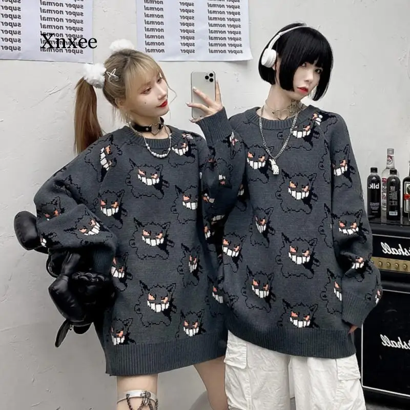

Sweater Men Harajuku Gengar Hip Hop Streetwear Men Clothing Spandex Pullover O-Neck Oversize Fashion Casual Couple Male Sweaters