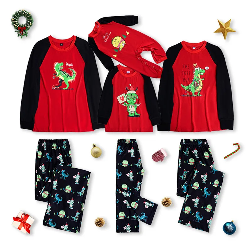 

Family Matchint Outfit Pyjamas Sets 2021 Christmas Family Pajamas Set Adult Baby Dinosaur Print Navidad Familia Matching Clothes