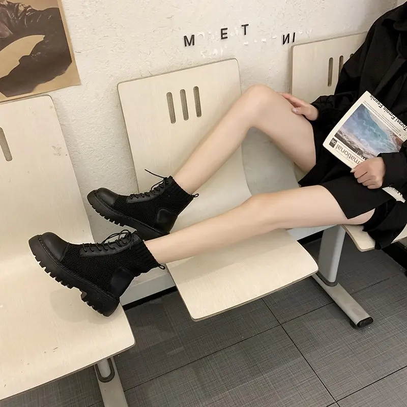 

2020 summer new fashion Martin boots women thick bottom middle heel motorcycle boots breathable hollow short boots X147