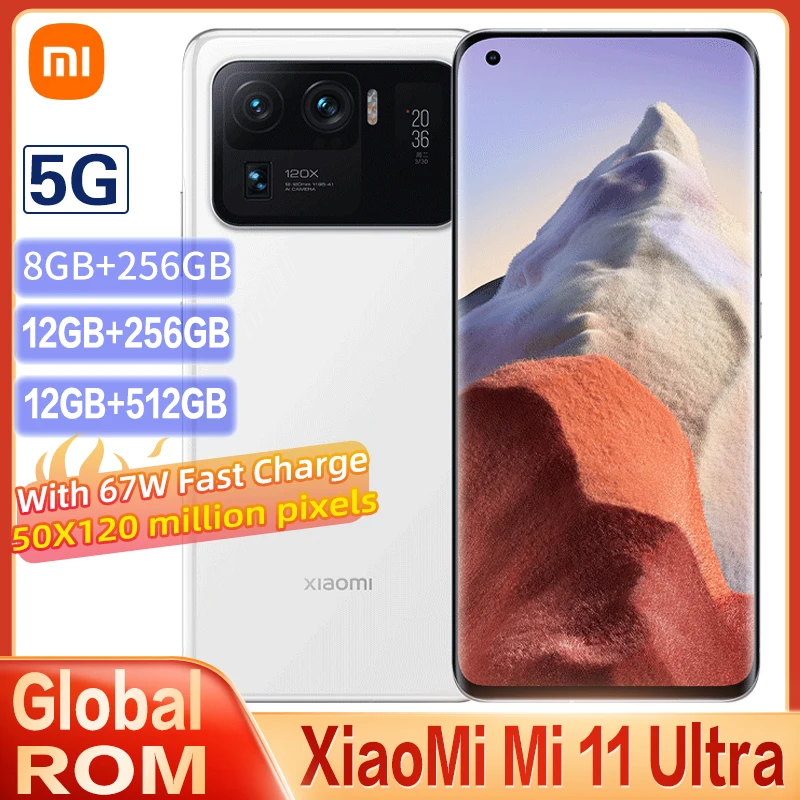Global ROM Xiaomi Mi 11 Ultra 5G Version 12GB 256GB/512GB Smartphone Snapdragon 888 50MP Camera 2K AMOLED Screen 67W 5000mAh NFC