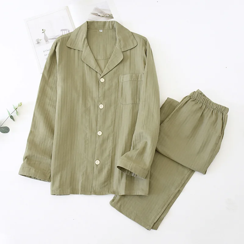 

100% Cotton Men's Pajamas Set Simple Style Full Sleeve Long Button Shirt Pants Casual Man Home Sleepwear Big Size kPaCotAkoWka