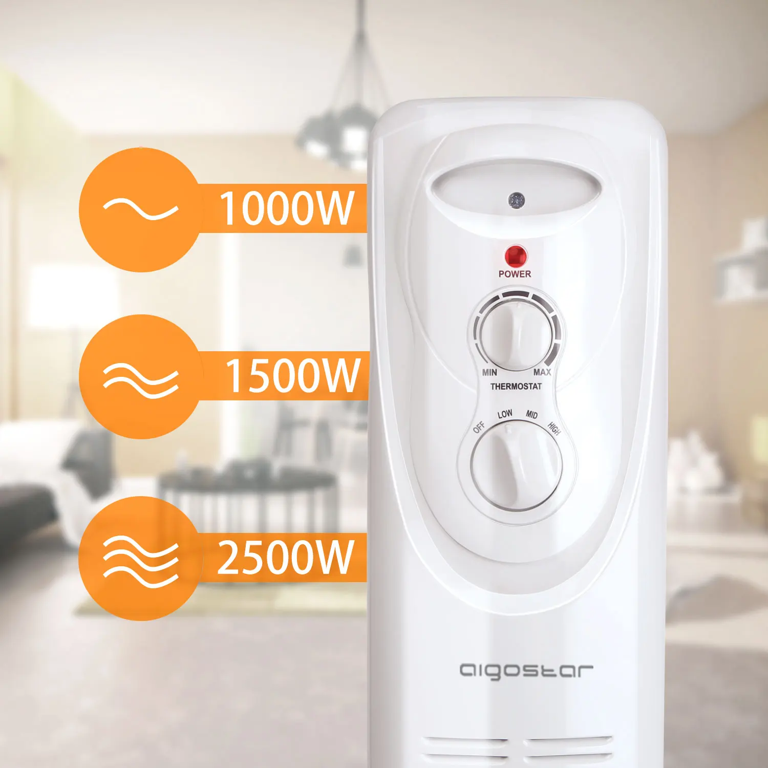Aigostar теплый снег 33JHF Radiatore ad olio a 13 elementi e 2500 ватт. Tre regolazioni controllo termiche. Безопасное