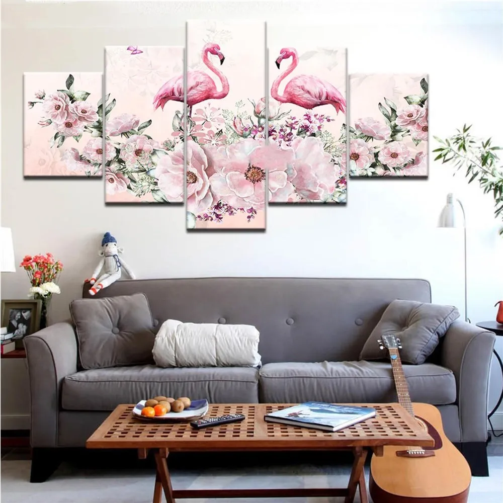

5d diy diamond painting Pink Flamingo peony Flowers mosaic full square round Diamond Embroidery 5 pcs Romantic room decor,