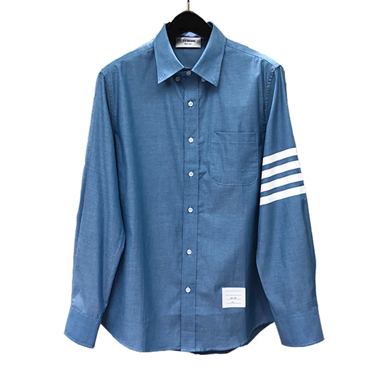 

2022 Fashion Brand Shirts Men Slim Blue Long Sleeve Casual Shirt Slim Turn Down Collar Oxford Solid Men's Clothing