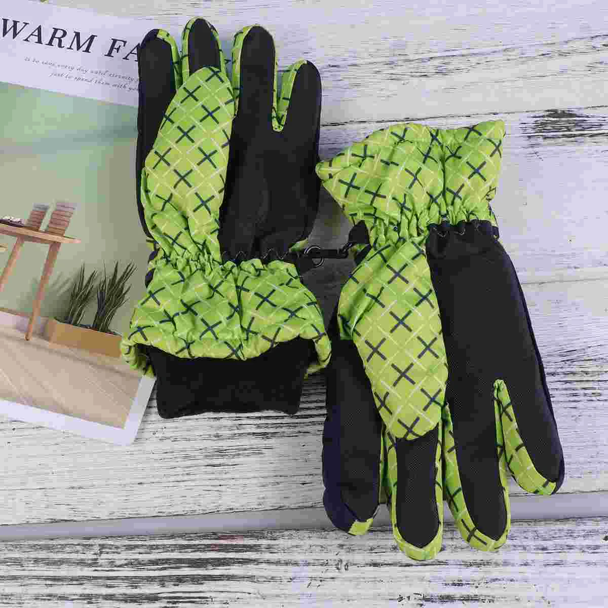 

1 Set Outdoor Riding Ski Windproof Fleece Warm Full Finger Glove(Green)