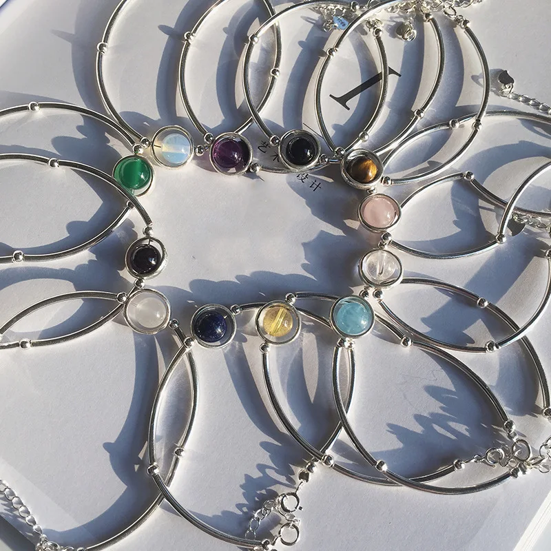 Натуральный камень 925 стерлингового серебра браслеты для женщин Кристалл ручной