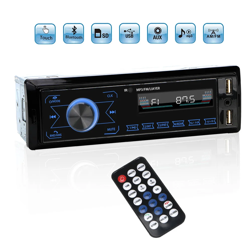 

1 Din Музыка USB/SD с In Dash AUX вход Bluetooth громкая связь двойной USB FM сенсорный Автомобильный MP3-плеер цветной автомобильный аудио Радио стерео