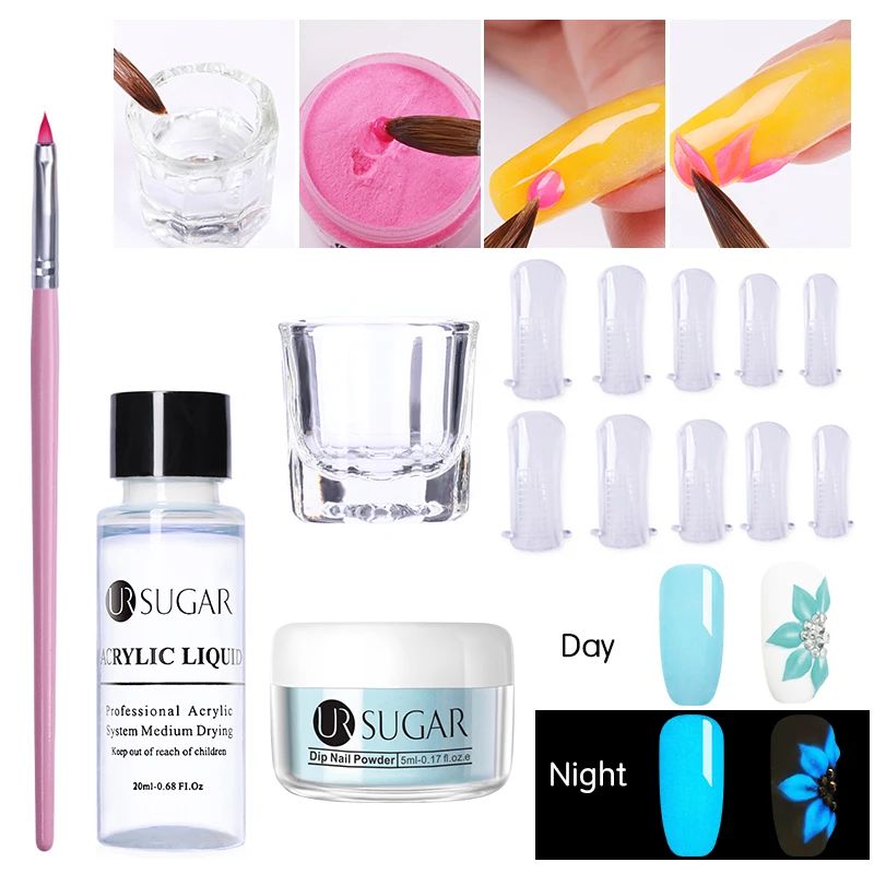 Carving Set 7 UR SUGAR, 5 мл, светящийся набор порошка для ногтей, для вырезания, удлинение французских ногтей, полимерный порошок, градиент, растут в темноте, украшение - Цвет: Carving Set 7