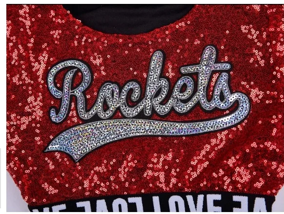 Red Kids Children Sequin Hip Hop Dance Costume Sparkly Stage Jazz Costumes Suit Girls Crop Top and Pants kids street dance |