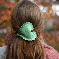 olive green birch leaf raven barrette for long hair resin hairslide with wooden hairstick bohemian accessory hairpin or stick