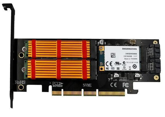 Yellow heat sink 3 в 1 mSATA M.2 PCIE NVMe SSD для PCI-E 3,0 4X SATA 3,0 адаптер для M2 NVMe AHCI SATA mSATA конвертер твердотельных дисков - Цвет: Yellow heat sink