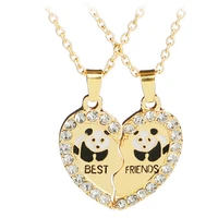 broken couple gift necklace 2 pcsset heart 2 parts animal panda best friend love pendant necklace fashion paired necklace