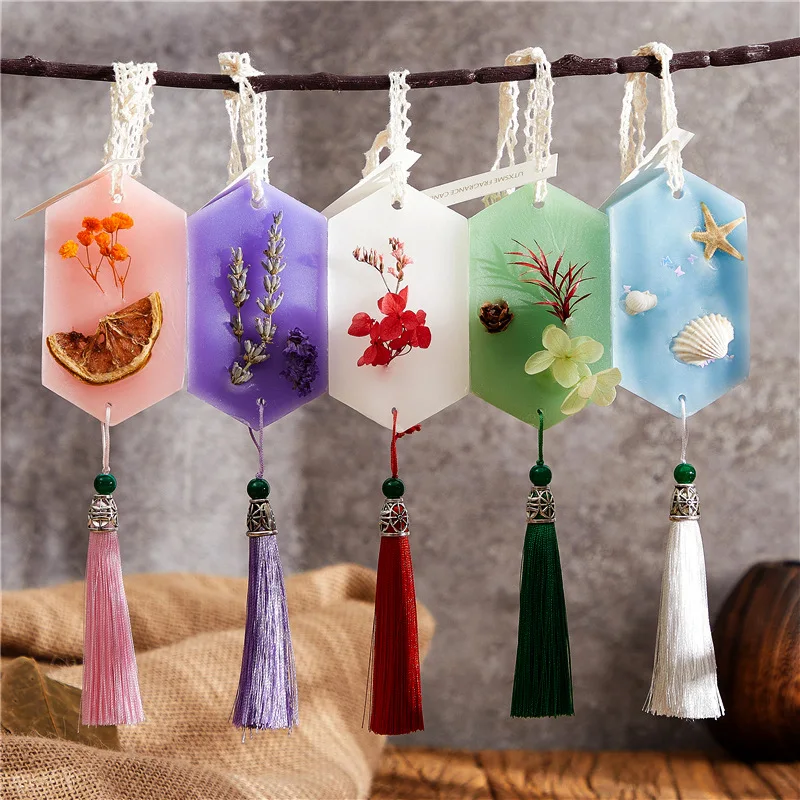 

Dry Flower Aromatherapy Wax Piece with Tassel Pendant Scented Candle Tablet Wardrobe Odor Long-lasting Fresh Air Gift Home Decor