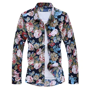 2020 осеннее Хлопковое платье с длинными рукавами Цветочный принт модная повседневная рубашкабольшой Размеры дышащая мужская обувь в Корейском стиле; Платья для отдыха в цветочек, блузки