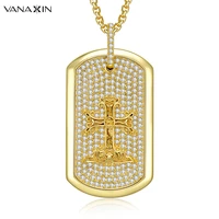 vanaxin hip hop square christian iced out bling cz cross pendant necklace for men women plated jewelry gift