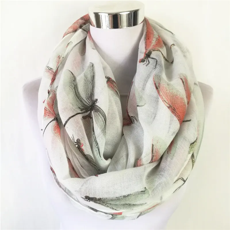 

New fashion dragonfly infinity scarf animal women Loop Scarves circle neckerchief hot sale ring scarf