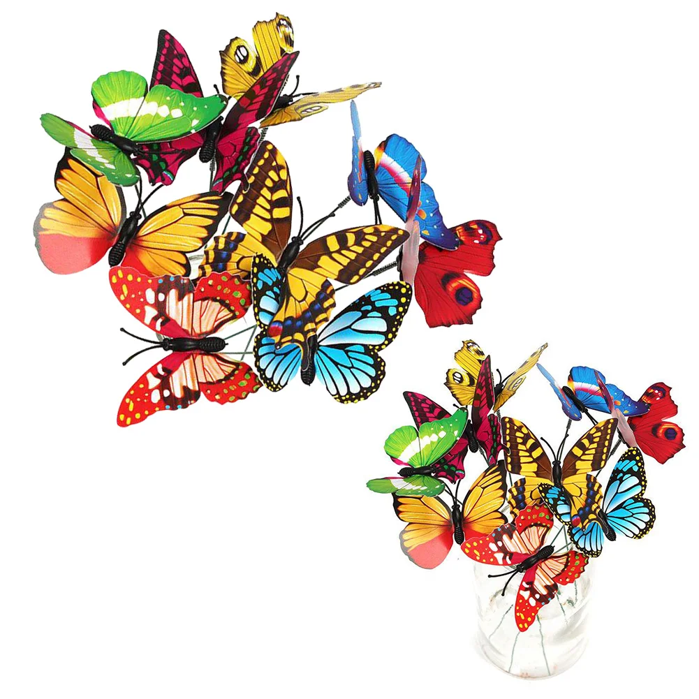 

50PCS Bunch Of Butterflies Waterproof Patio Butterfly Ornament Colorful Whimsical Butterfly Stakes Garden Yard Planter Decor