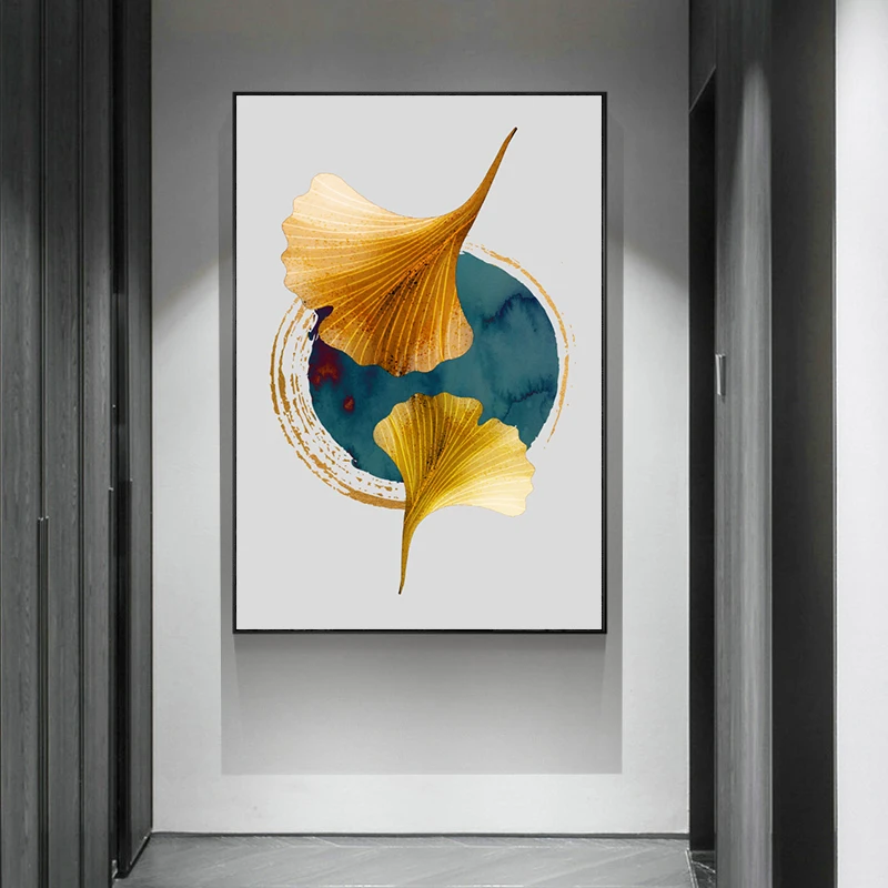 Современное Абстрактное Искусство золотые листья минималистичный стиль Картина