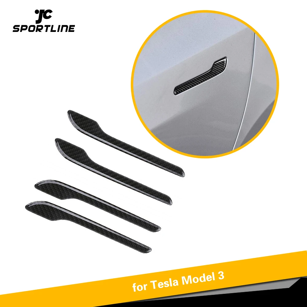 Наклейка на дверную ручку из настоящего углеродного волокна подходит для Tesla Model 3