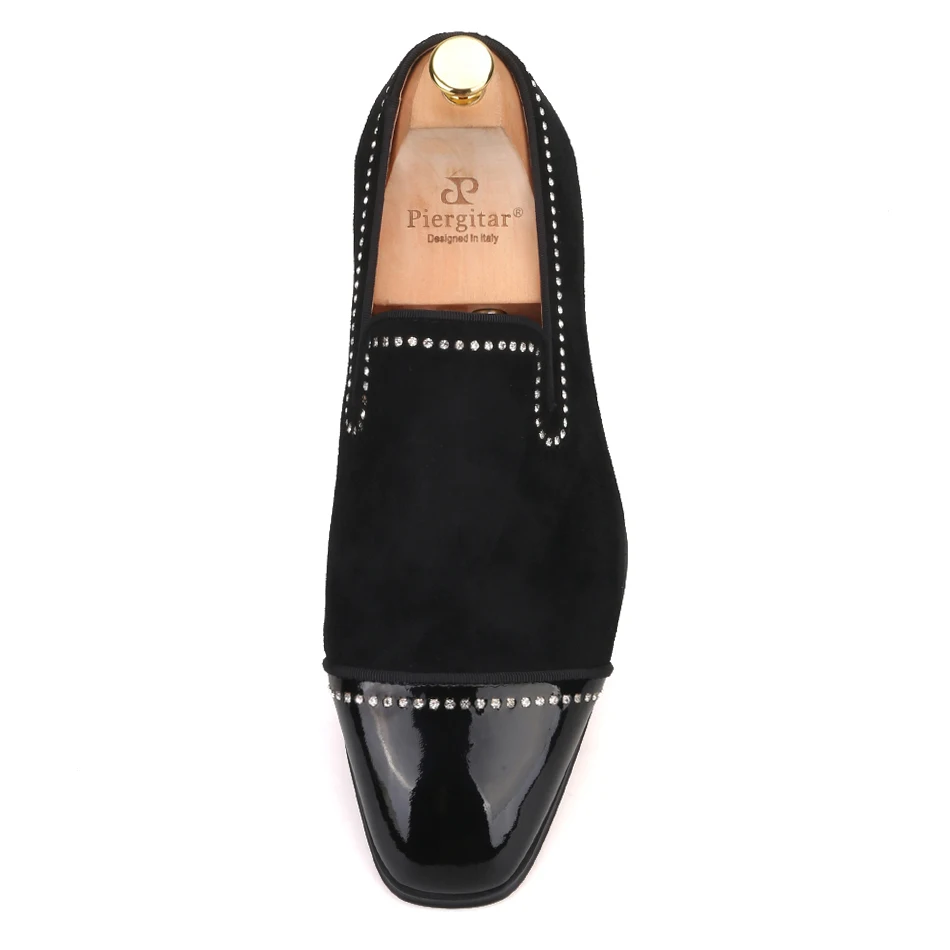 Piergitar 2019 handmade black suede leather men loafers rhinestone casual shoes Fashion Party and wedding dress | Обувь