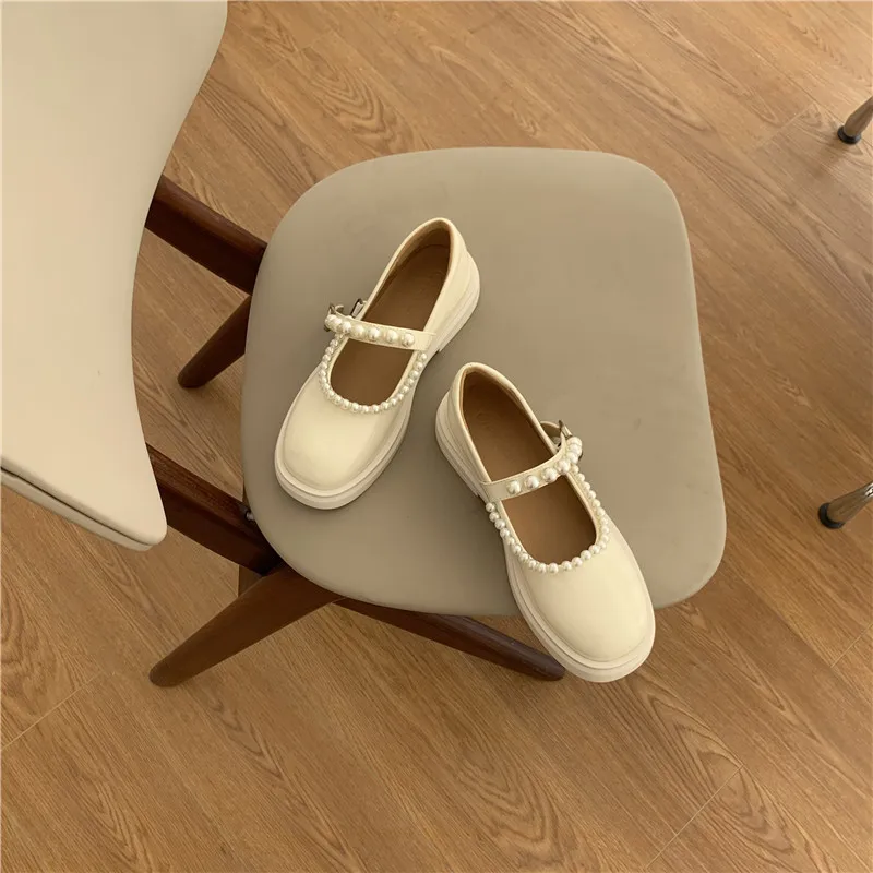 

Womens Derby Shoes Square Toe Pearl Decorateion Casual Female Sneakers Clogs Platform Modis Flats Leather New Beading Summer Cre