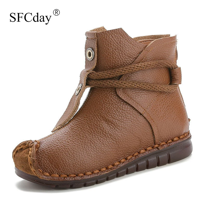 Женские ботильоны из натуральной кожи на плоской подошве теплые плюшевые зимние