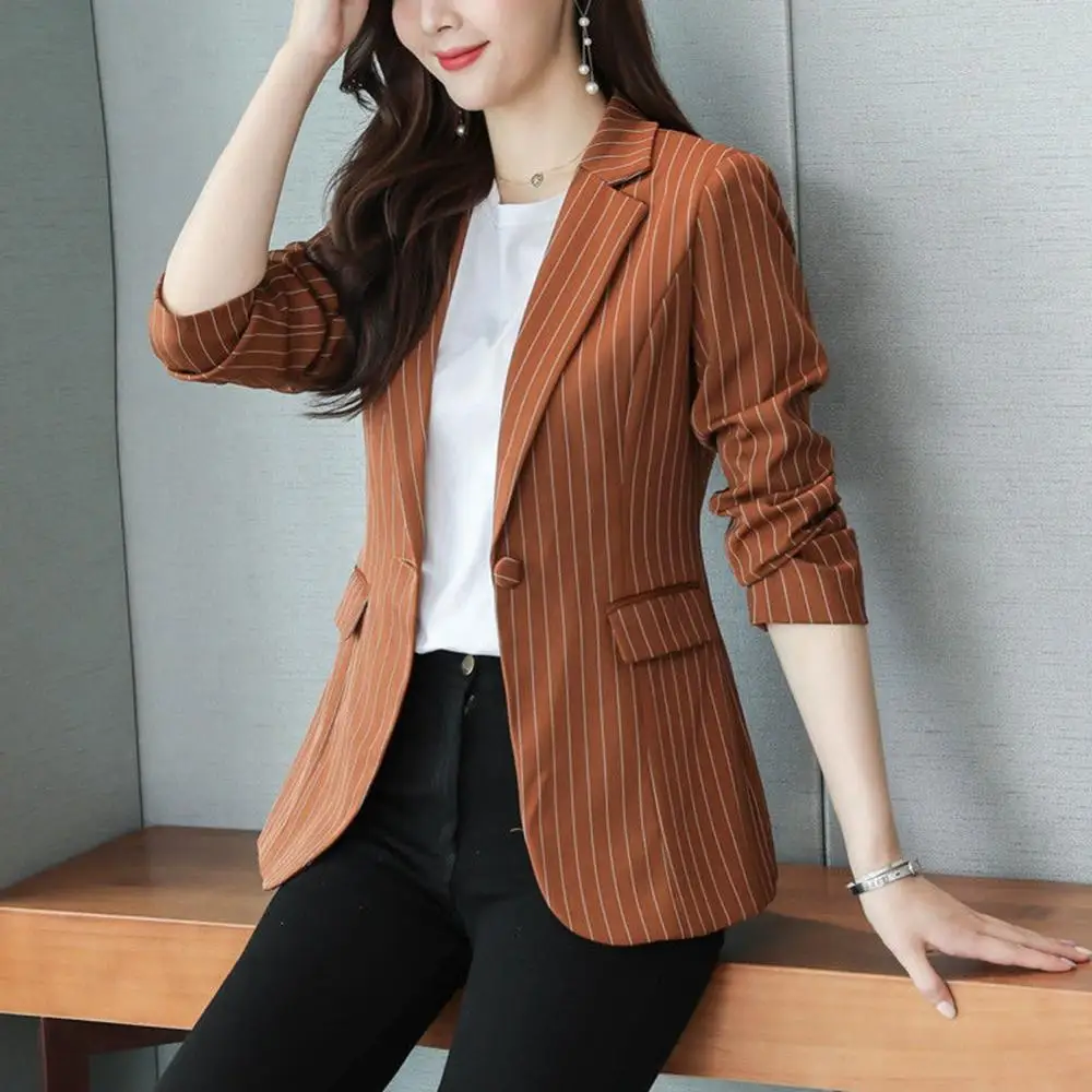 

One Button Striped Short Blazers for Women Korean Style Casual Suit Femme Oversized Blazers Womens Spring Autumn Small Jackets