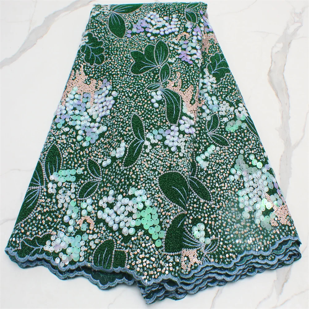 Блестки бархатная кружевная ткань изумрудно-фиолетовый нигерийский последний