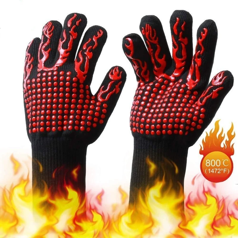 

BBQ Grill Gloves Heat Resistant Non-Slip Oven Mitts Anti Scald Fireproof Silicone Gloves For Baking Cooking Kitchen Barbecue