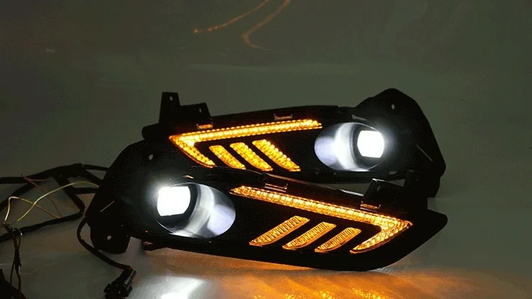 

eOsuns led drl daytime running light +lens for Buick Verano 2015-17 with Dynamic moving yellow turn signal and blue night light