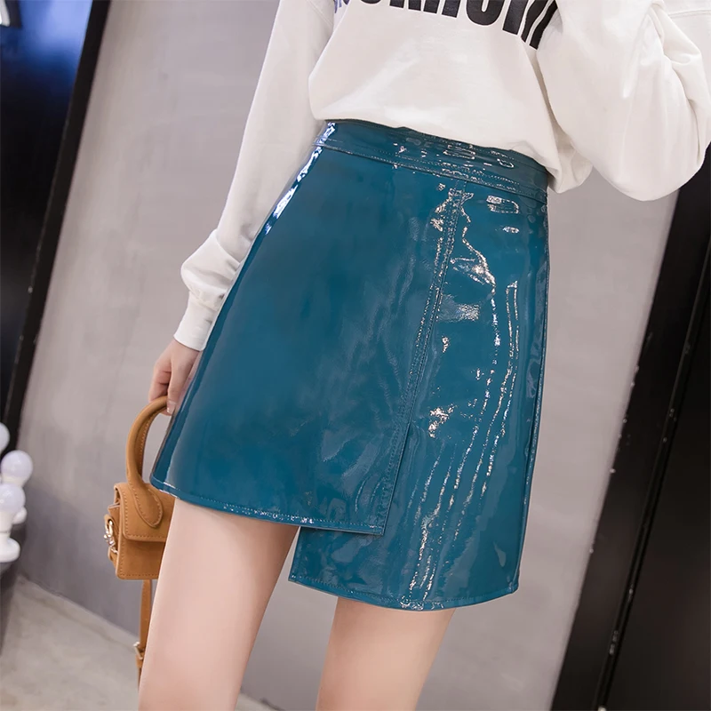 Модная женская мини-юбка из искусственной кожи с высокой талией | Женская одежда