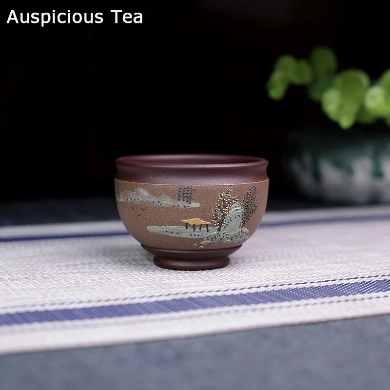 

Original Ore Purple Clay Tea Cup Handmade Kung Fu Small Master Cup Creative Mud Painting scenery Tree Office Teacup Drinkware
