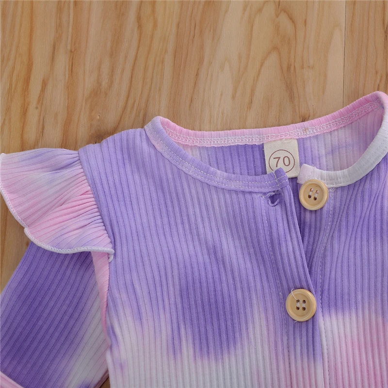 

2 colors Newborn Baby Girls 2-piece Outfit Set Fashion Long Sleeve Tie-dye Romper and Headband Set