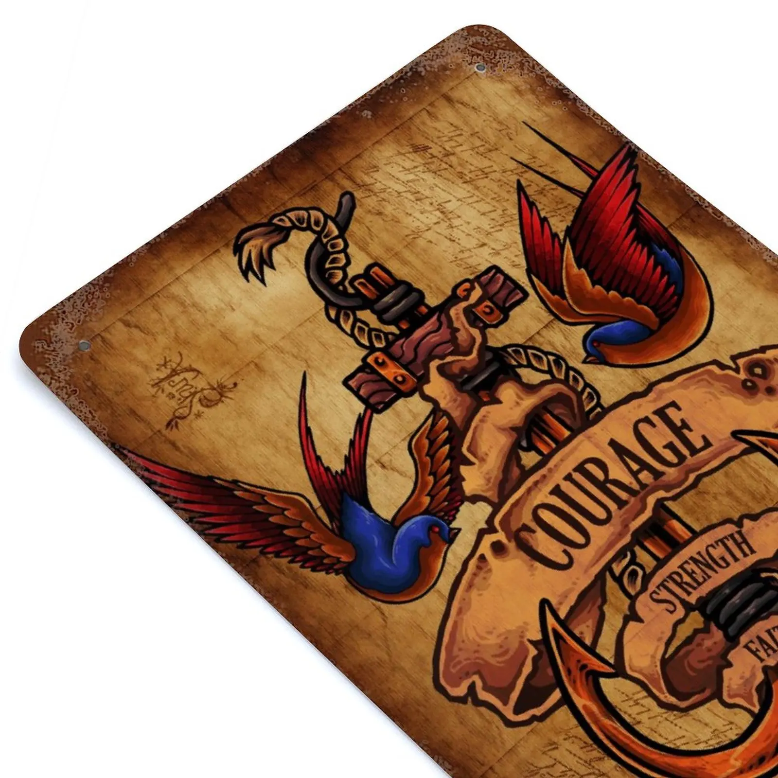 

Courage Strength Faith Printed Retro Metal Poster Decor Home Wall Decoration Tin Sign Plaque