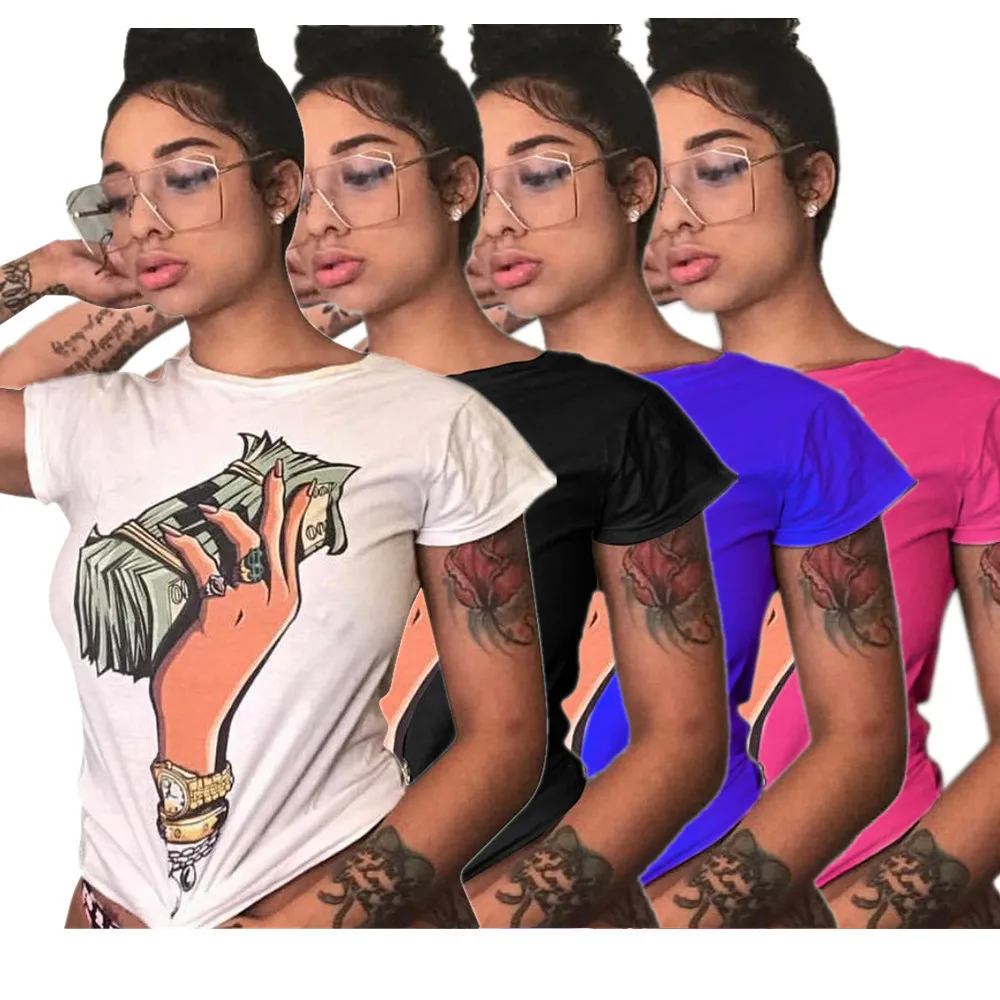 Женская футболка с принтом долларов США летний сексуальный топ коротким рукавом