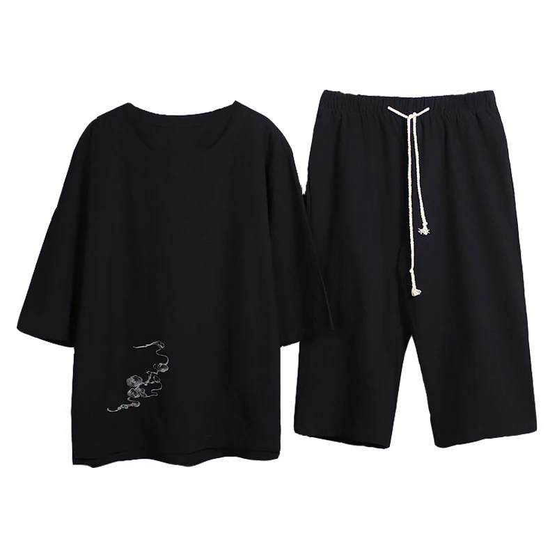 

Summer Clothes Men's 2 Pieces Sets Casual Shorts And Short-sleeved T Shirt Men Breathable Slim Fit O Neck Linen Suits 2021 New