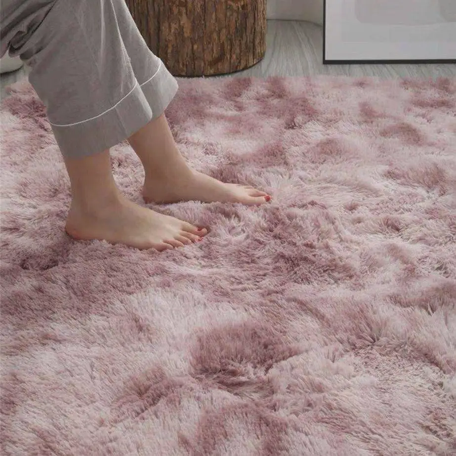 Серый ковер плюшевый tie-dye домашний и для гостиной нескользящий напольный коврик