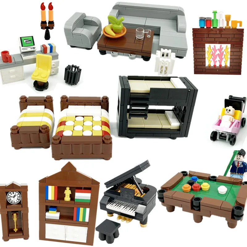 Кубики, совместимые с MOC, для дома, мебели, кухонных аксессуаров, детские игрушки «сделай сам» кровать, диван, пианино, компьютер