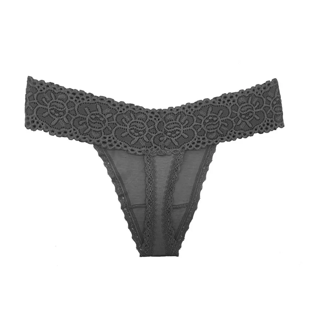 Женские хлопковые стринги с Т образной спинкой кружевные цветочным принтом и