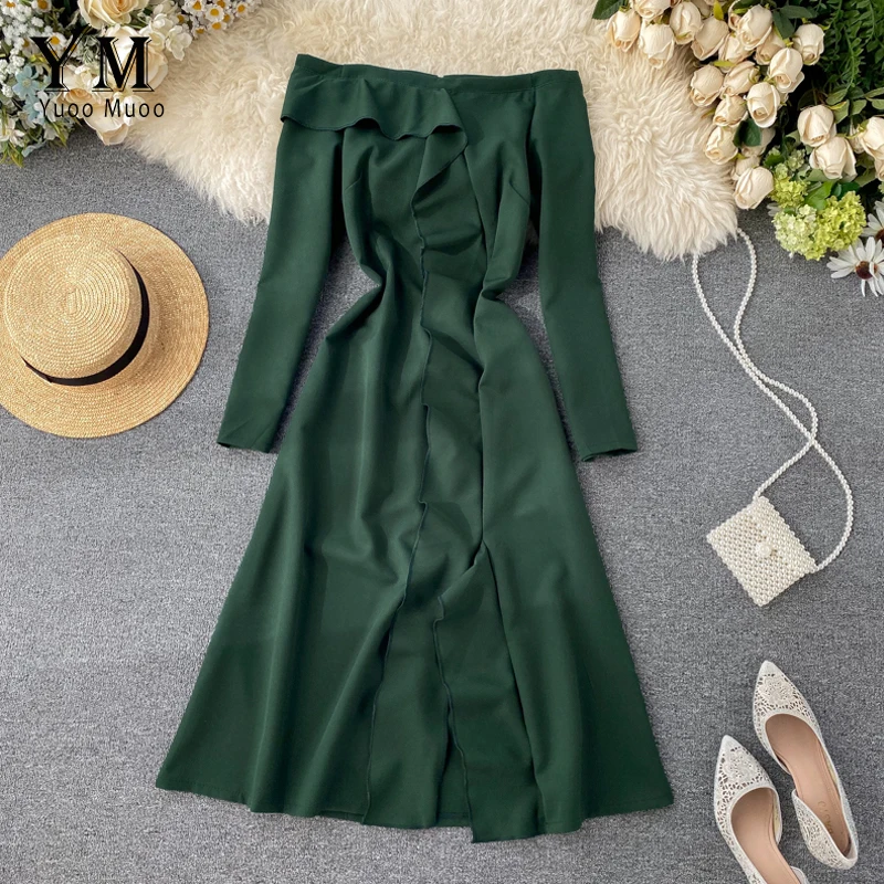 Элегантное Вечернее Платье YuooMuoo с открытыми плечами женское платье длинным