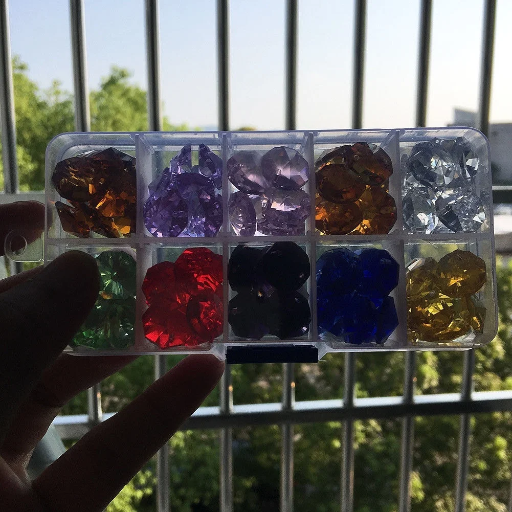 100PCS Rainbow Multicolor 14MM Octagon Beads Chandelier Crystal Prism DIY Charm Glass Spacer Bead Chain Home Decor with Hard Box | Освещение