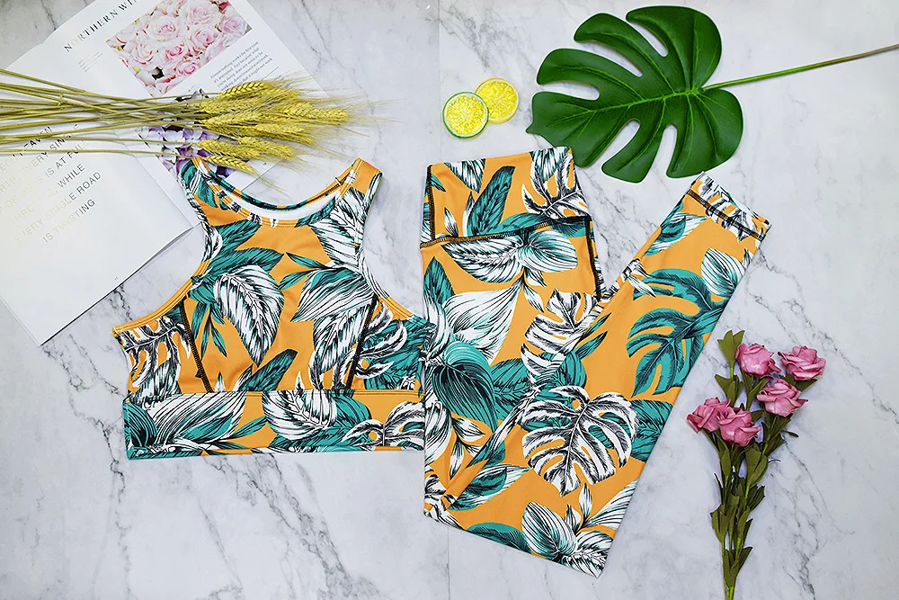 GXQIL Цветочная одежда для тренировок женщин 2 предмета тренажерного зала комплект