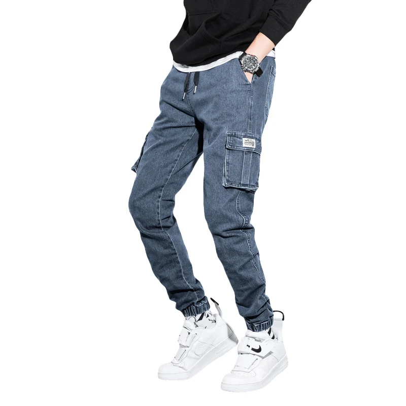 

Men's Side Pockets Cargo Harem Pants 2021 Ribbons Black Hip Hop Casual Male Joggers Trousers Fashion Casual Streetwear Pants
