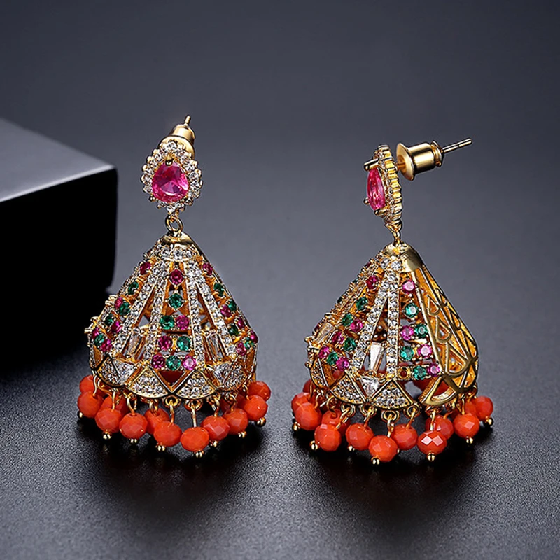 

Indian Jhumka Jewelry Beads Bells Drop Tassel Earrings Women Girls Boho Ethnic Gypsy Earring Tribal Middle East Retro National