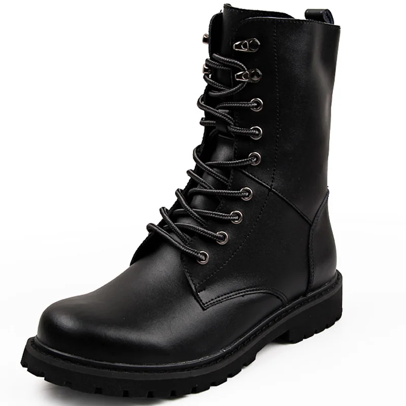 

Fashion Men's Motorcycle Boots Combat Military Men's Boots Leather Men's High-top Casual Boots Botas Hombre Big Size 38-48