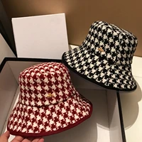 new brand bee fashion fisherman women hat spring autumn winter lattice hat black plaid hats female tweed plaid bucket hats