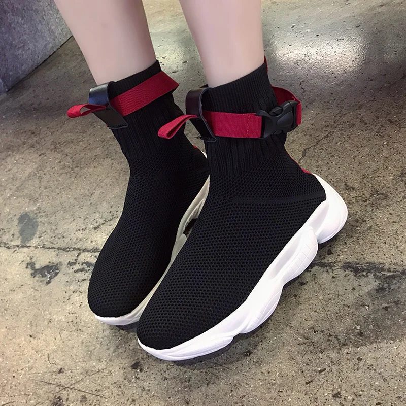 Высокие кроссовки женская обувь на плоской подошве без застежки женские носки