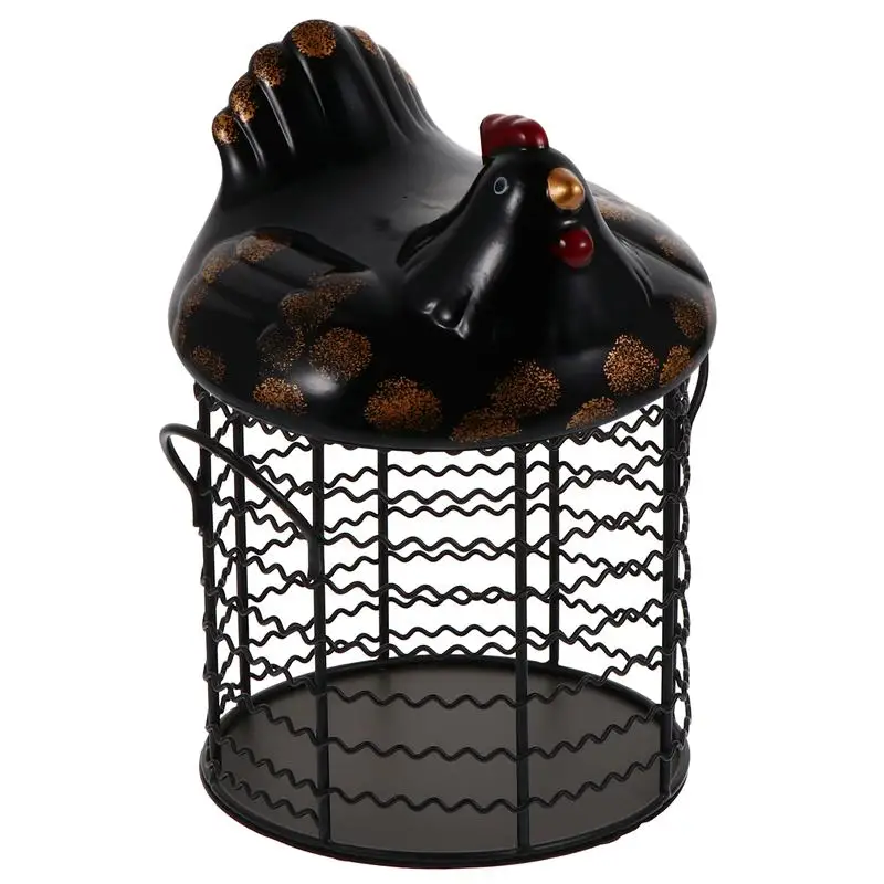 

1pc Egg Holder Iron Egg Storage Basket With Ceramic Cover Multifunctional Vegetable Fruit Basket Container Kitchen Organizer